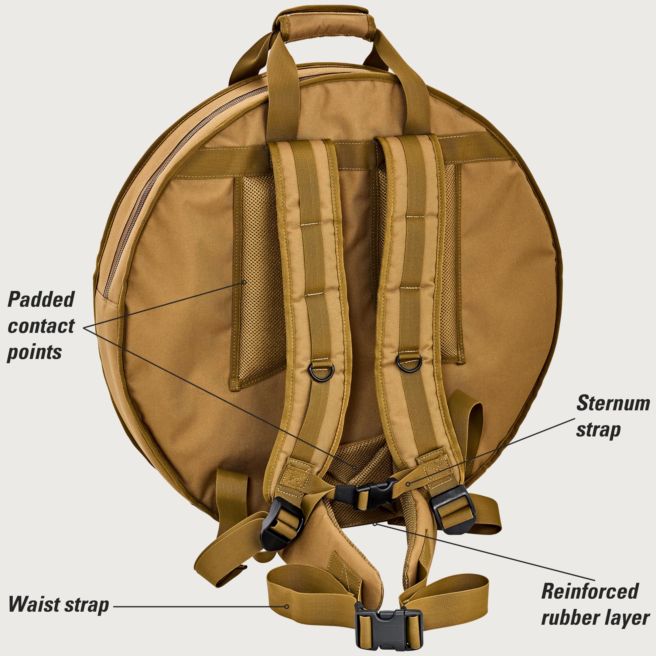 Meinl Cymbals Pro Cymbal Bag – Tasche für Schlagzeugbecken bis 22 Zoll – Extra Hi-Hat Fach, Schultergurt, Tragegriff – Drum Zubehör, Hellbraun (MCB22CB)