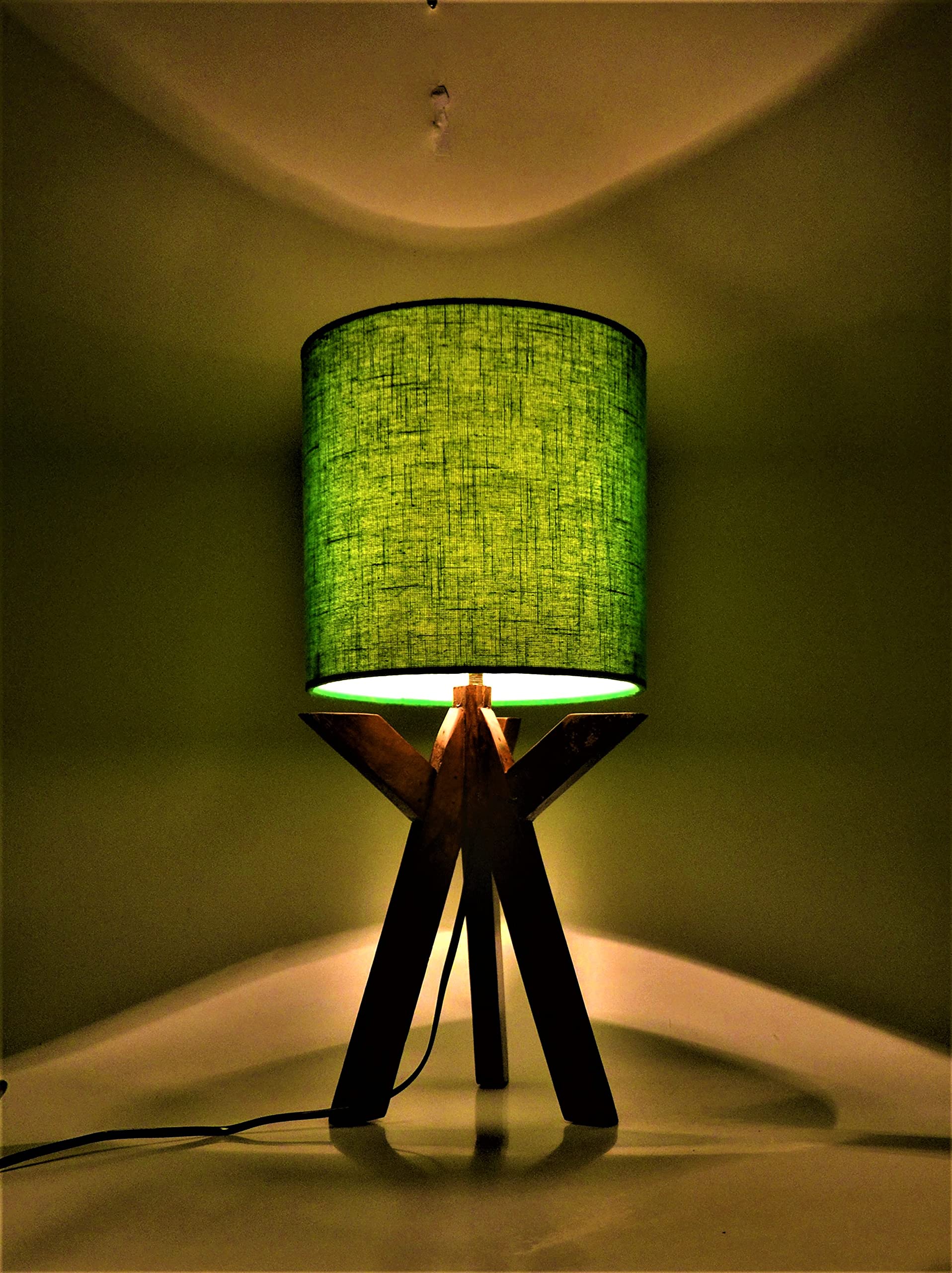 WOWCRAFTS Traditional Round Shape Rich Fabric Shade Wooden Base Bedside Decorative Night Indoor Table Lamp for Home (Green) (B09DLCYMXJ) Amazon Price History, Amazon Price Tracker