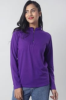 London Hills Women's Cotton Regular Fit Tshirt Full Sleeve Zipper Tshirt T-Shirt Full Sleeves