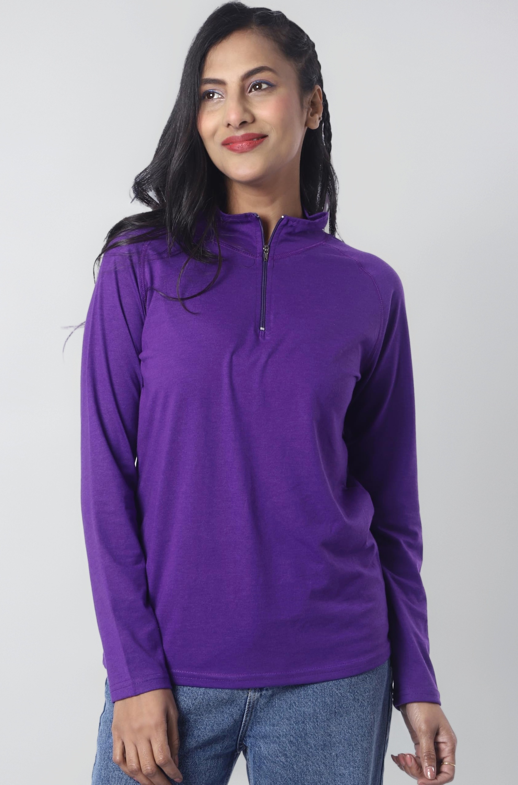 Women's Cotton Regular Fit Tshirt Full Sleeve Zipper Tshirt T-Shirt Full Sleeves