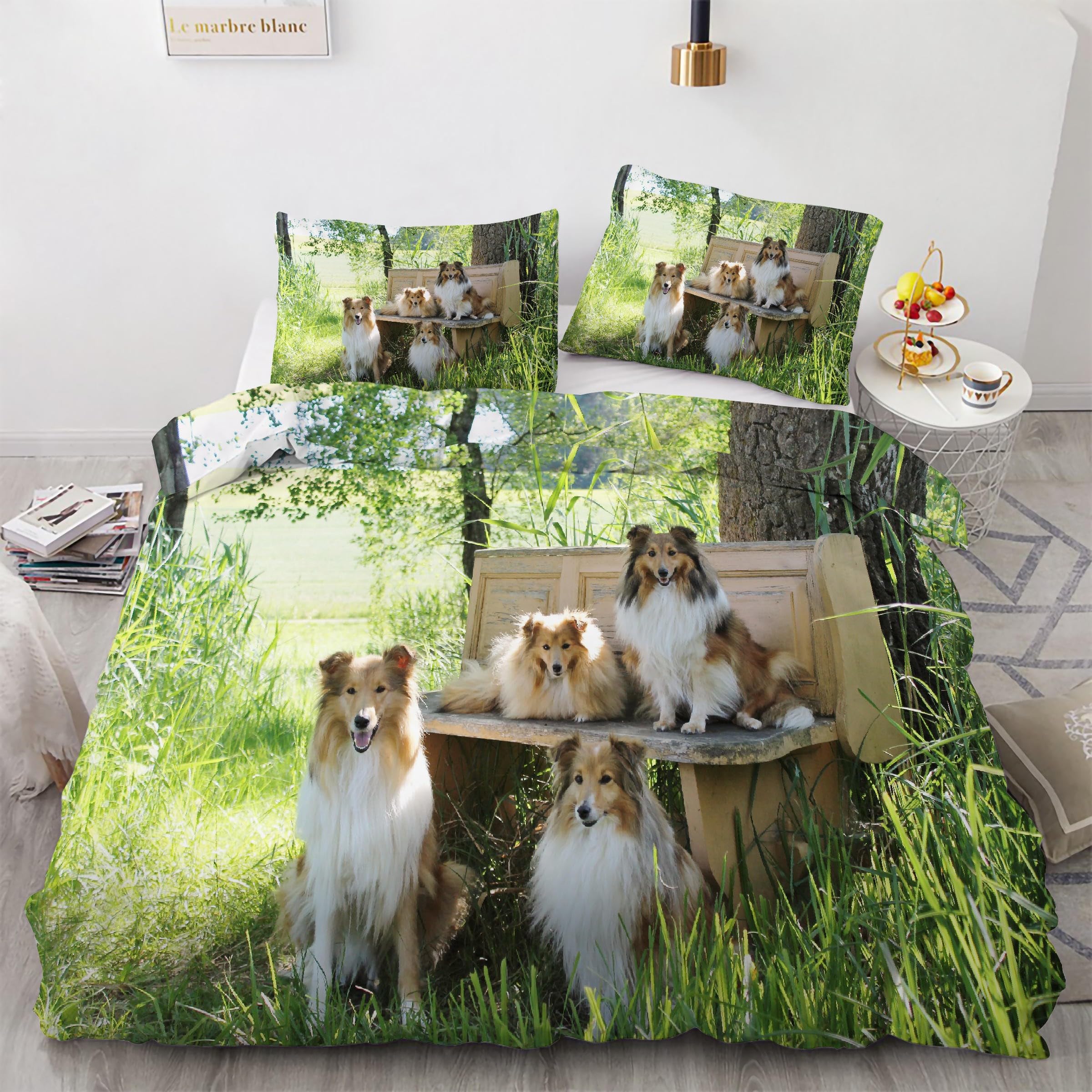 Parure de lit 90x190 animal Shetland avec housse de couette en microfibre et 2 taies