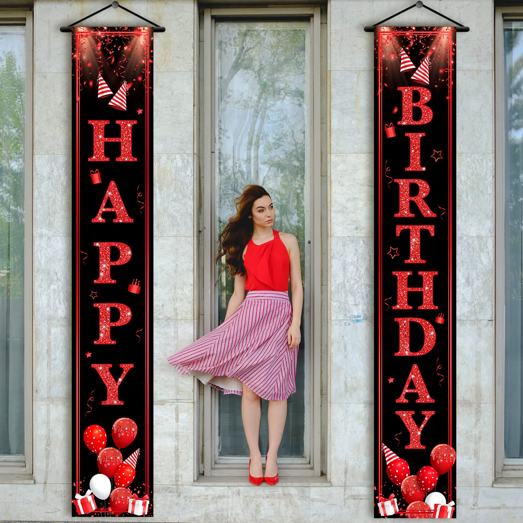 Amazon.com: KatchOn Red Happy Birthday Banner 74x12 Inch | Black