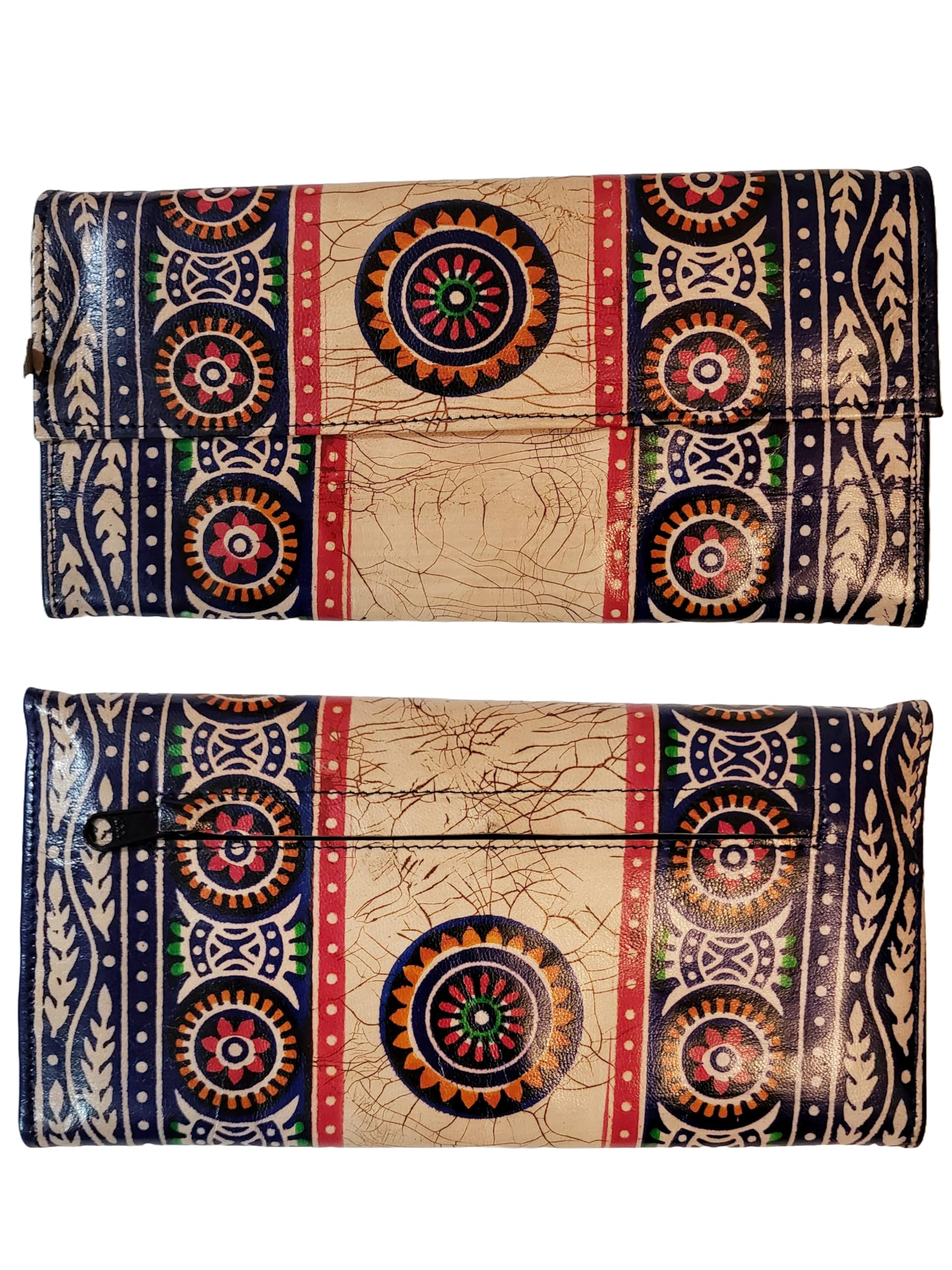 CLASSIQUE Shantiniketan Batik Print Leather 10inch Large Clutch Handpurse For Women (Navy Blue) (B0D9HTN592) Amazon Price History, Amazon Price Tracker