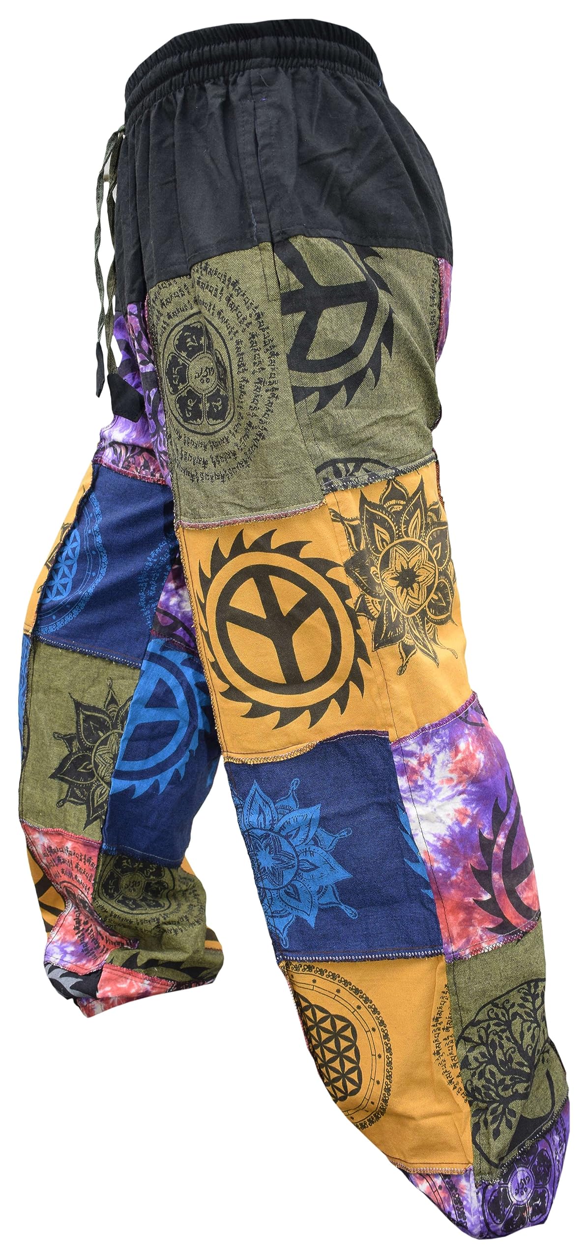 Gheri Pantalon de yoga en coton pour homme Motif patchwork Tie Dye Peace Genie