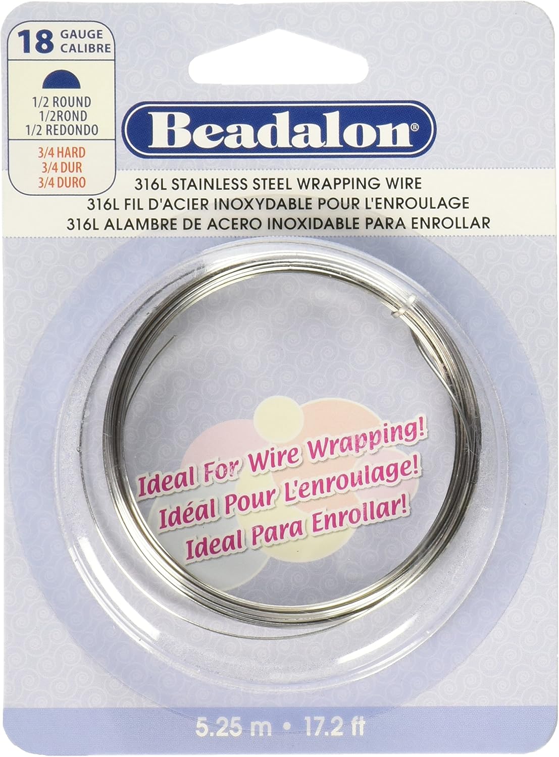 Beadalon 5.25 m 18 Gauge Bright Stainless Steel Half Round Wire