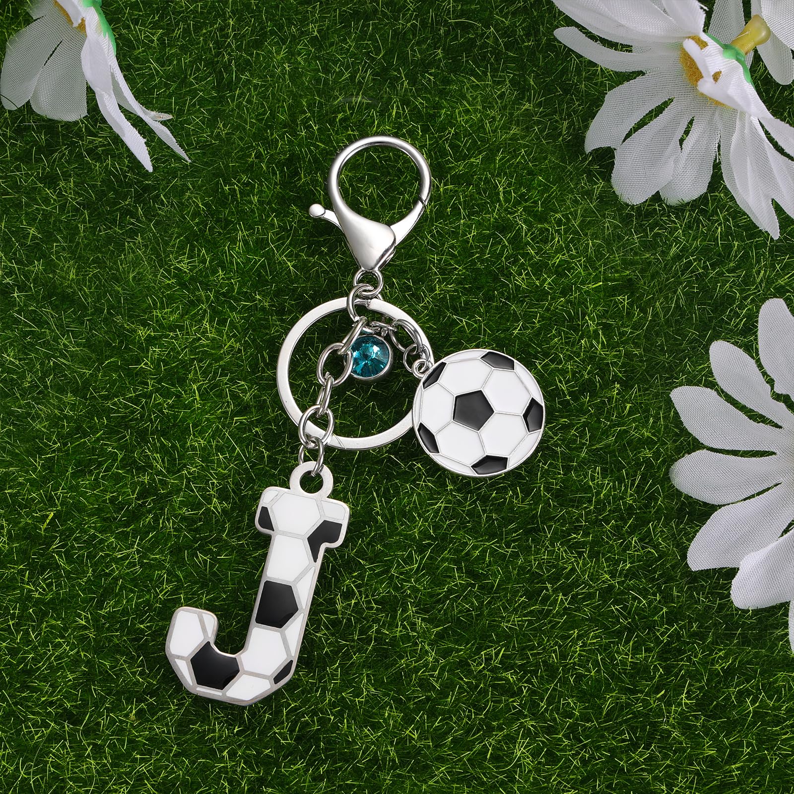 MWOOT Llavero Futbol de Letra Inicial, Llavero Nombre con Colgante de Fútbol para Niño Niña, Regalo para Bolso Mochila Llave