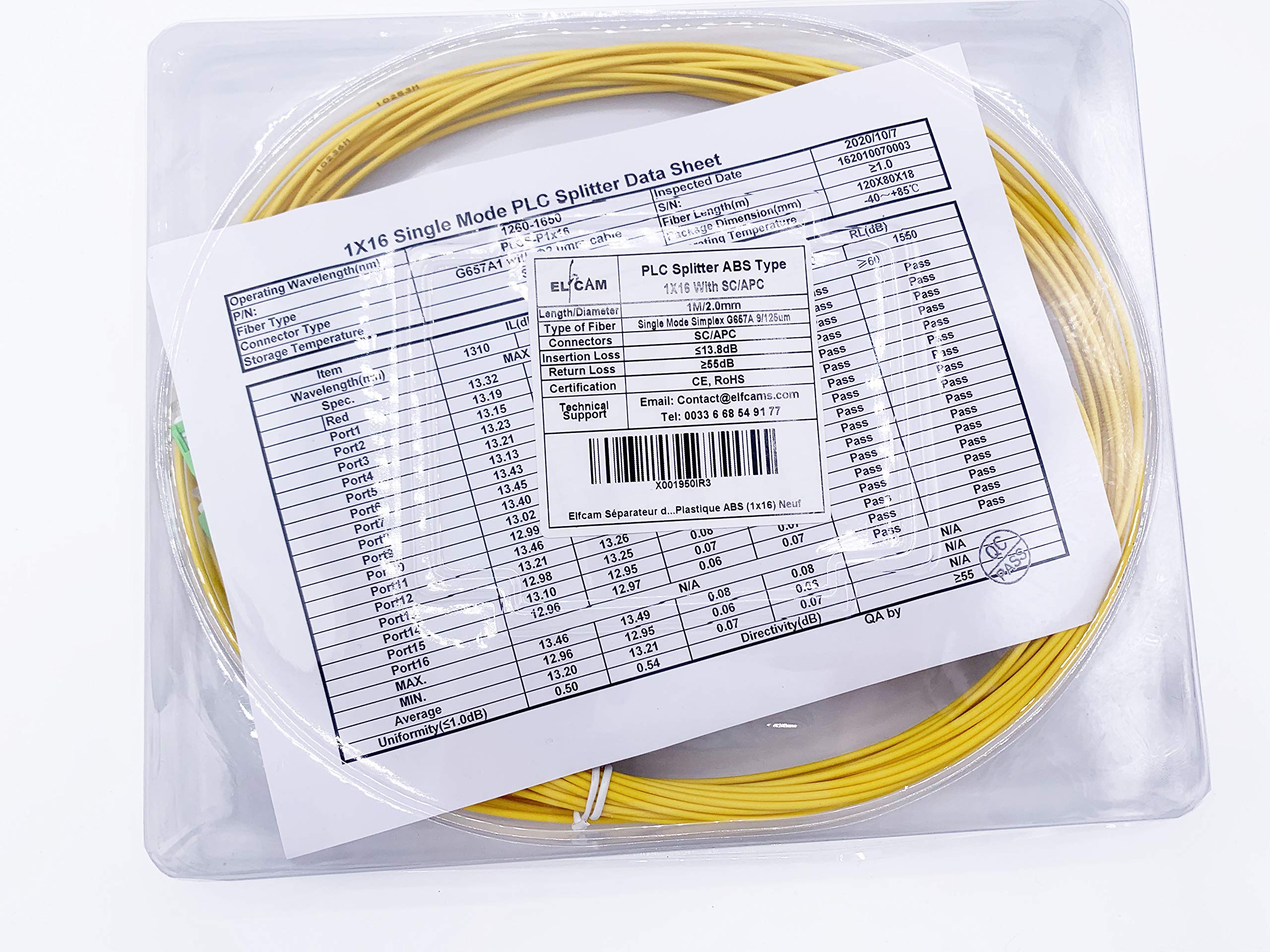 Elfcam Separatore Ottico del PLC del Cavo a Fibre Ottiche con i Connettori dello SC/APC Simplex Monomodale, con Scatola in ABS (1X16)