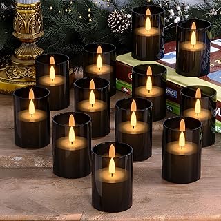 VIODAIM 12Pack Flickering Flameless LED Candles with Timer, Battery Powe...
