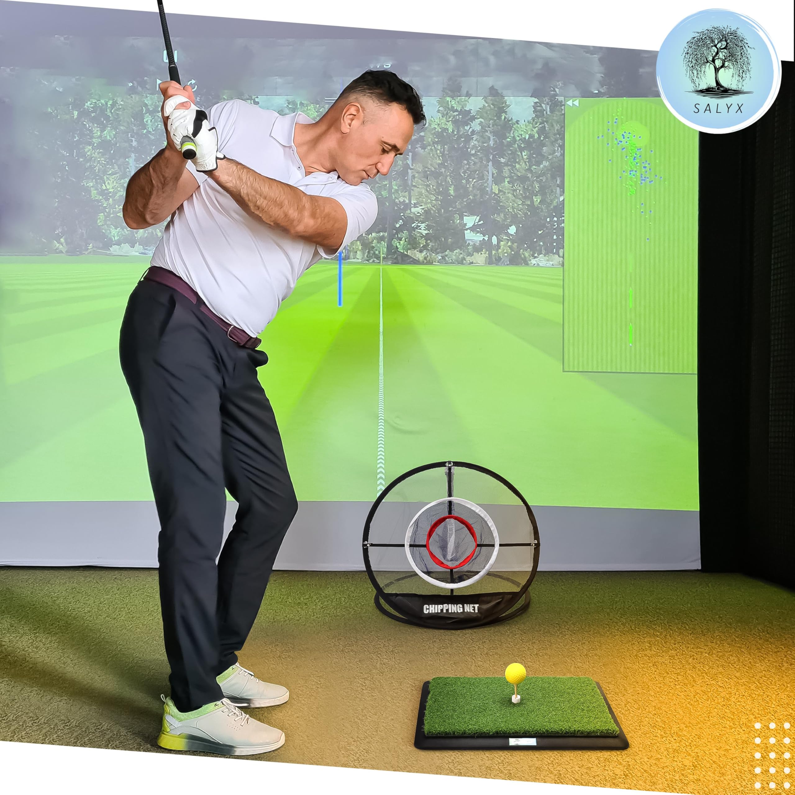 Juego de alfombrillas de práctica de golf con pista de terciopelo, superficies de césped, bolas de espuma y tees para uso en interiores o exteriores