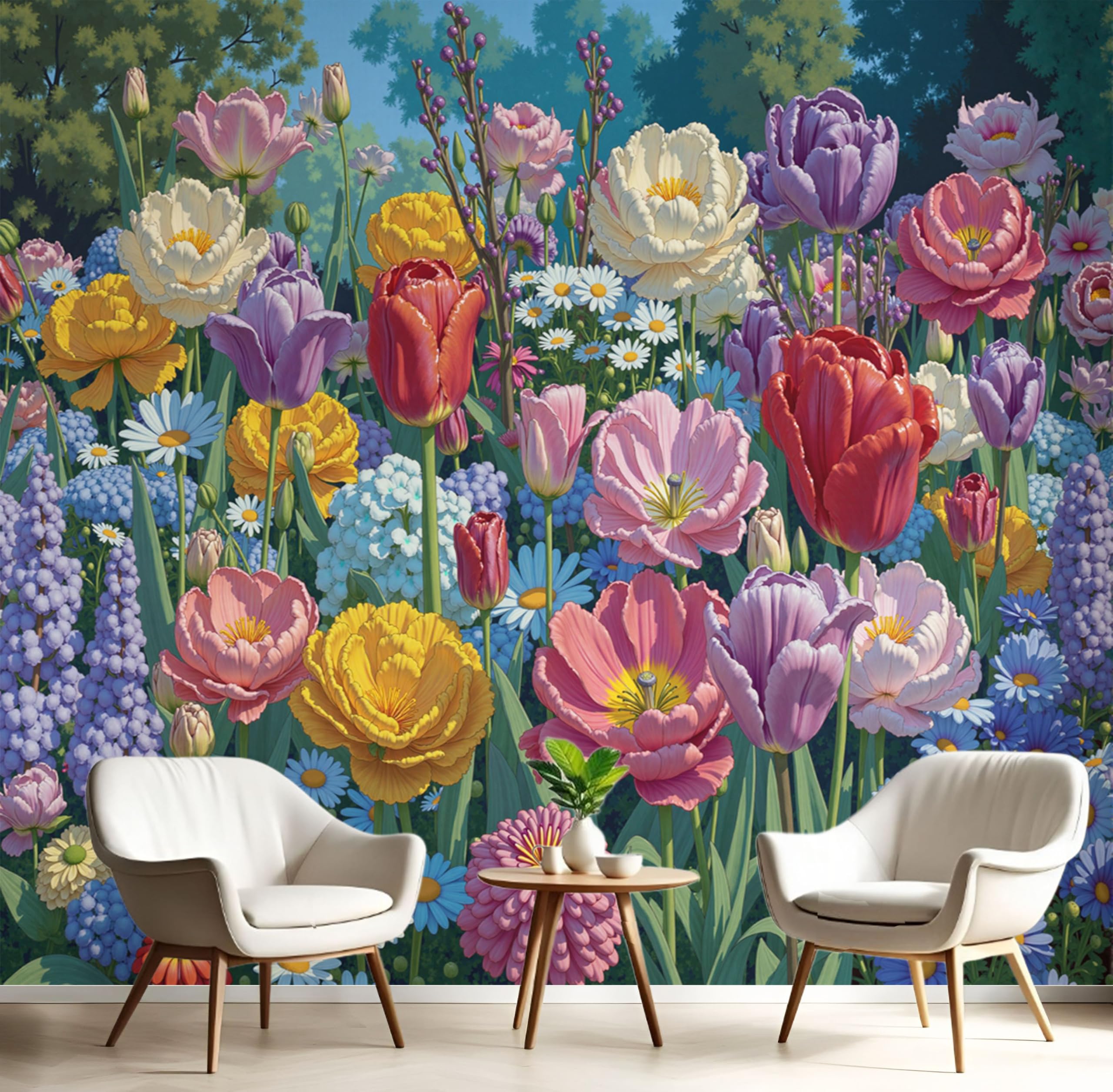 Papier peint panoramique de jardin nordique 400x280 cm pour salon