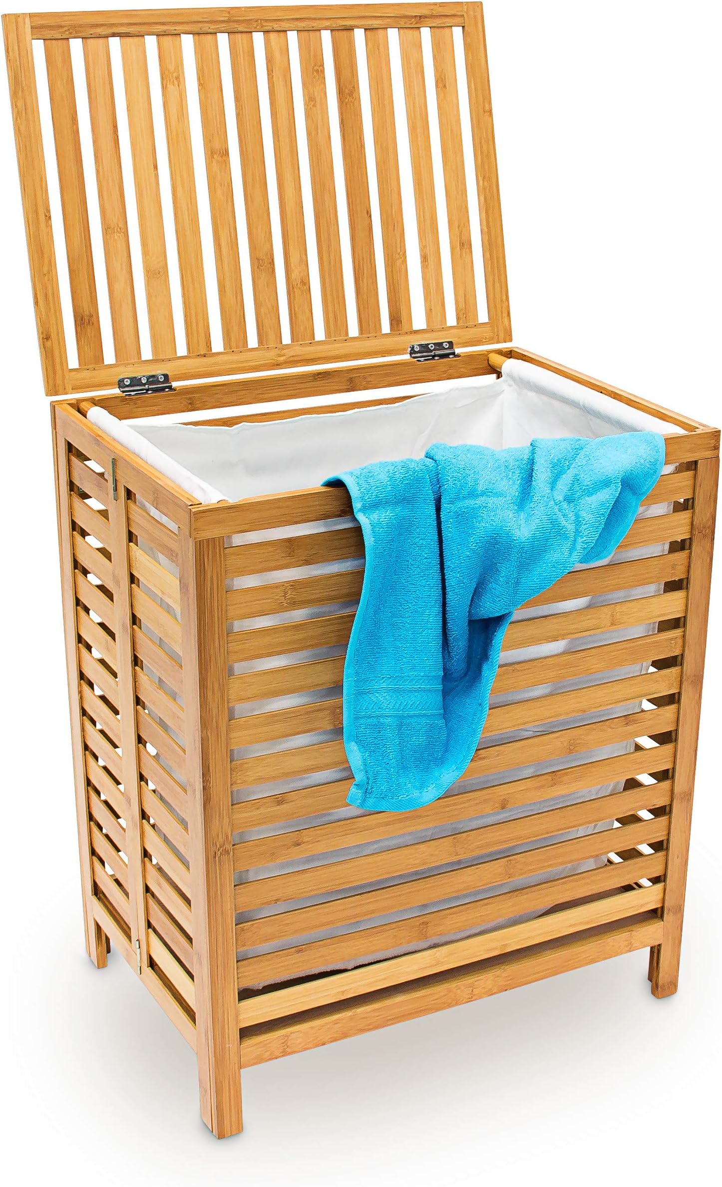 Relaxdays Wooden Laundry Hamper Linen Basket 100L (60 x 35.5 x 50.5 CM) Natural Bamboo With Lid Laundry Box Laundry Basket