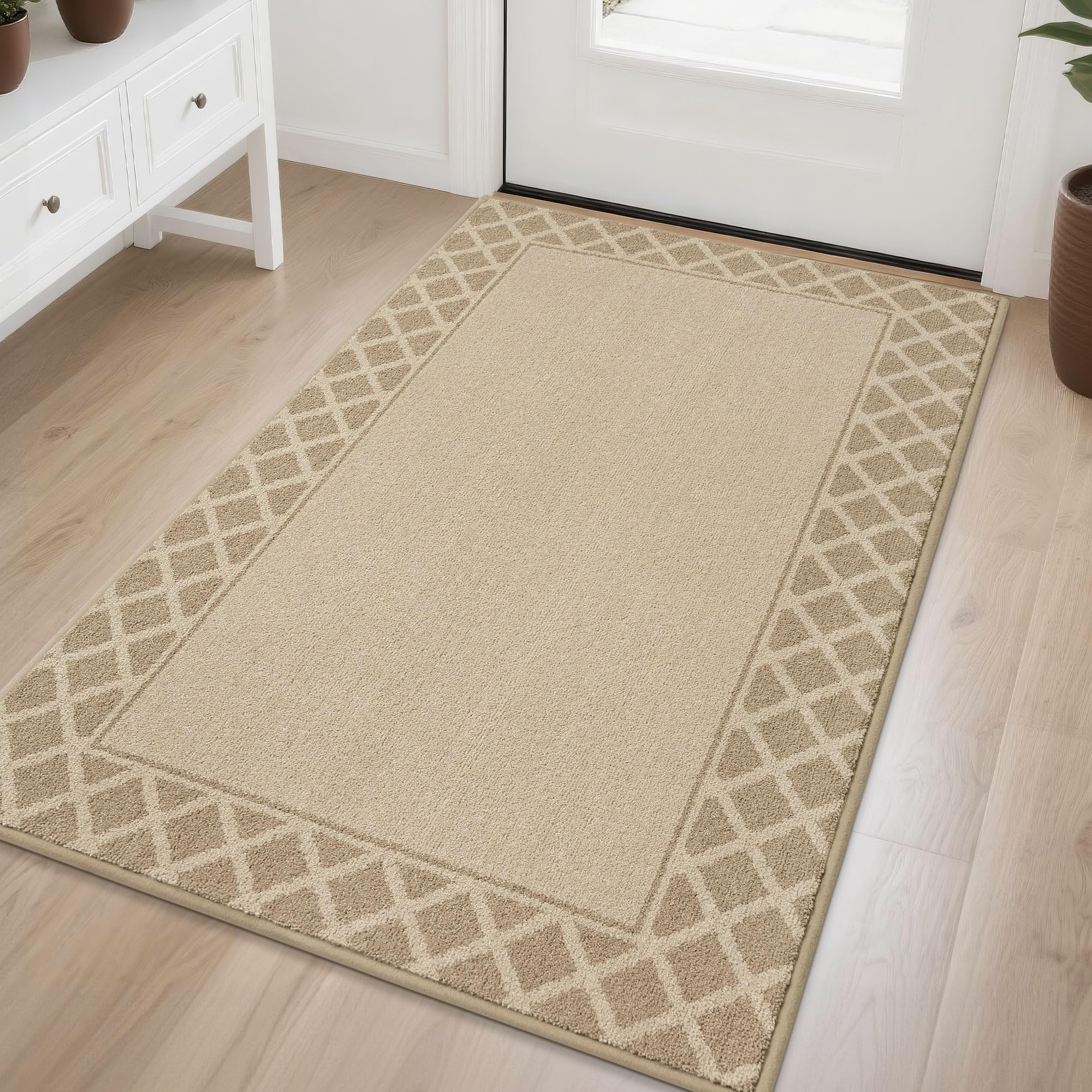 BEQHAUSE Tapis Entrée Intérieur, TPR Antidérapant, 90 x 150cm, Beige Clair