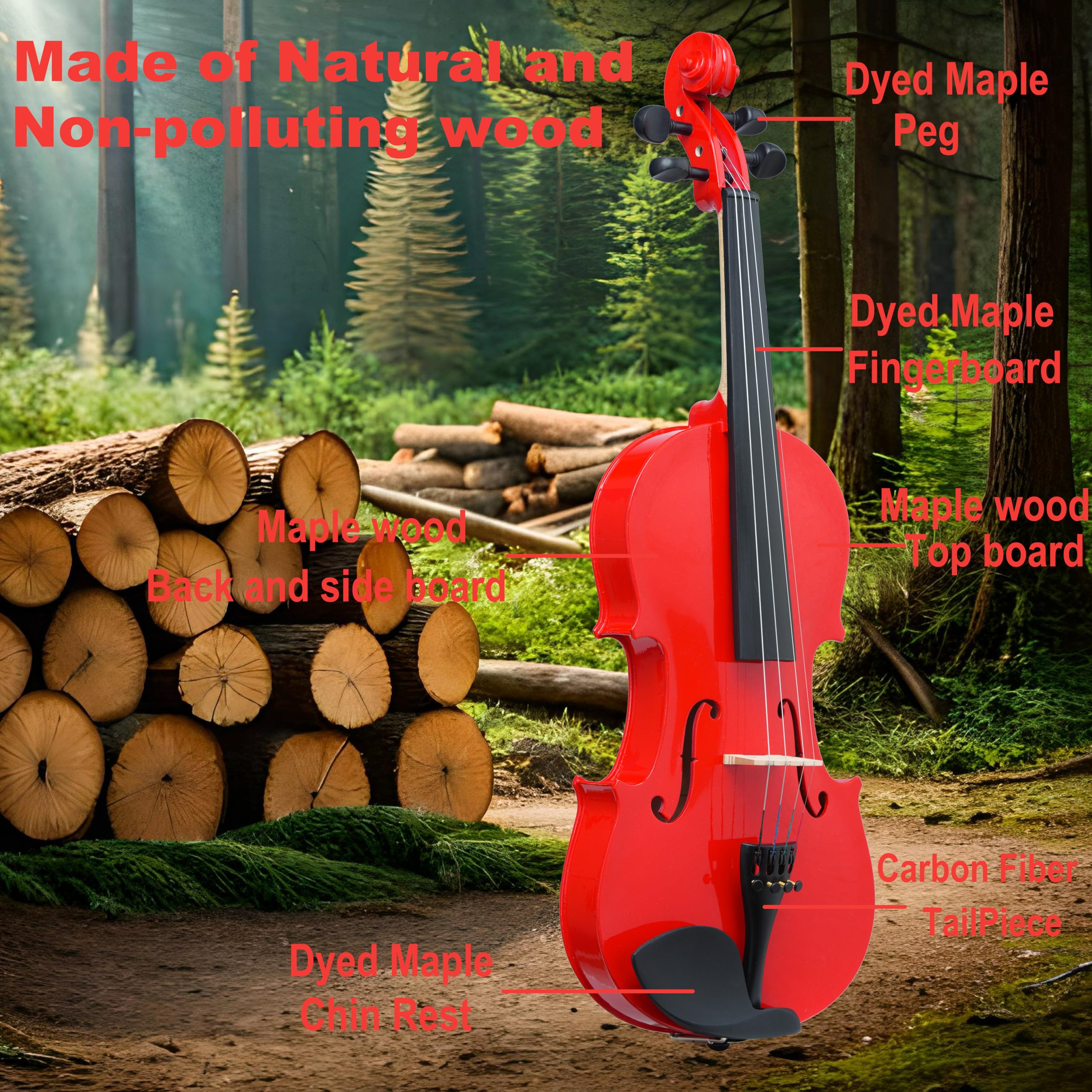Crafteem 1/2 Geige, rot, Premium-Violinen-Outfit für Anfänger, Erwachsene, Kinder, mit 5 farbigen Griffband, handgefertigt, für Studenten, Anfänger, Violine.