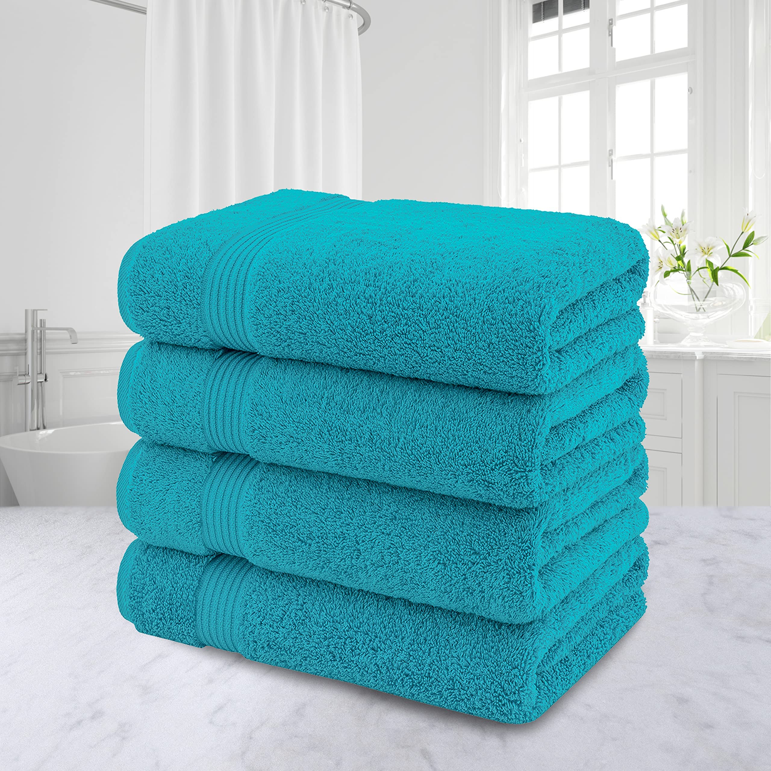 American Veteran Set 4 Asciugamani Bagno 100% Cotone Turco - 40x71 Cm, Blu Navy