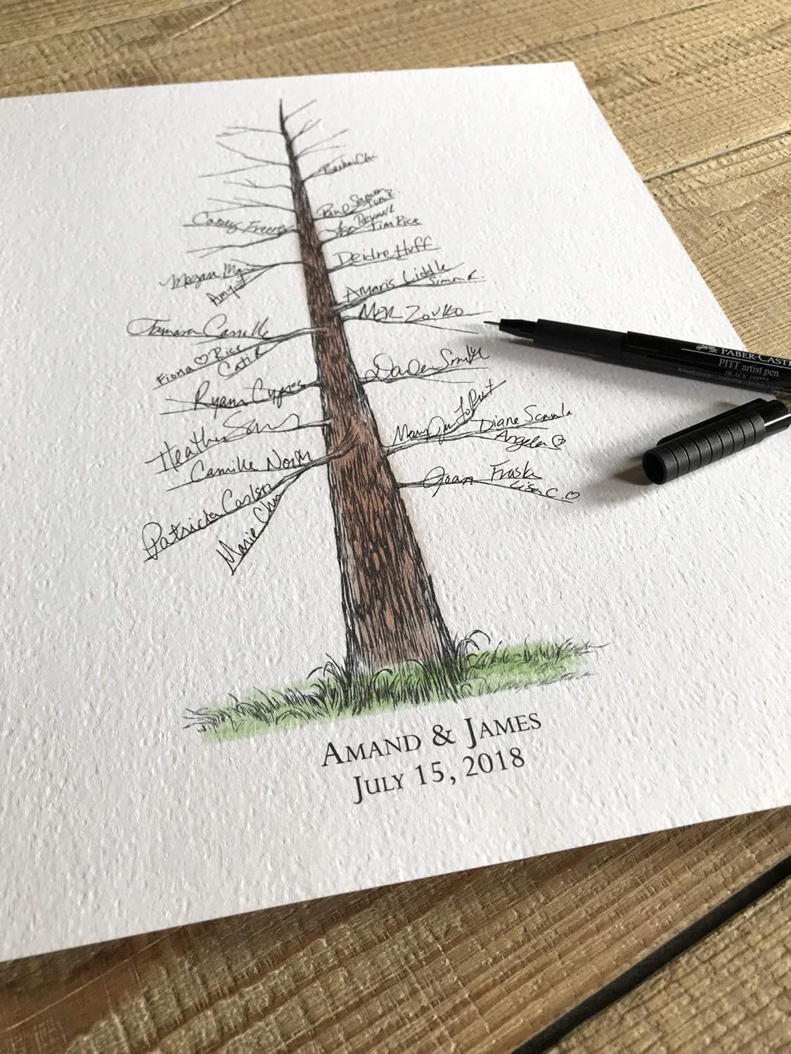 Guestbook Tree Signature Pine Tree with Watercolor for Wedding, Guest Books Guest Sign in