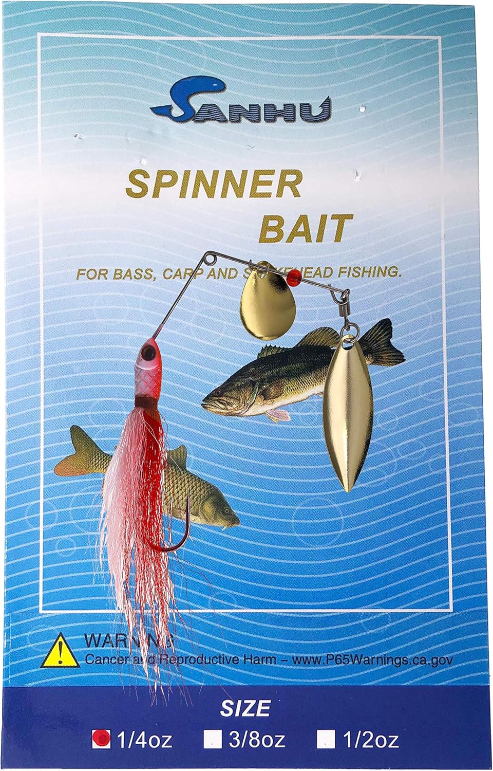 Bucktail Spinnerbaits 1/4oz, 6 Pcs Red/White, for Freshwater & Saltwater Fishing, Ideal for Bass, Pike & Walleye