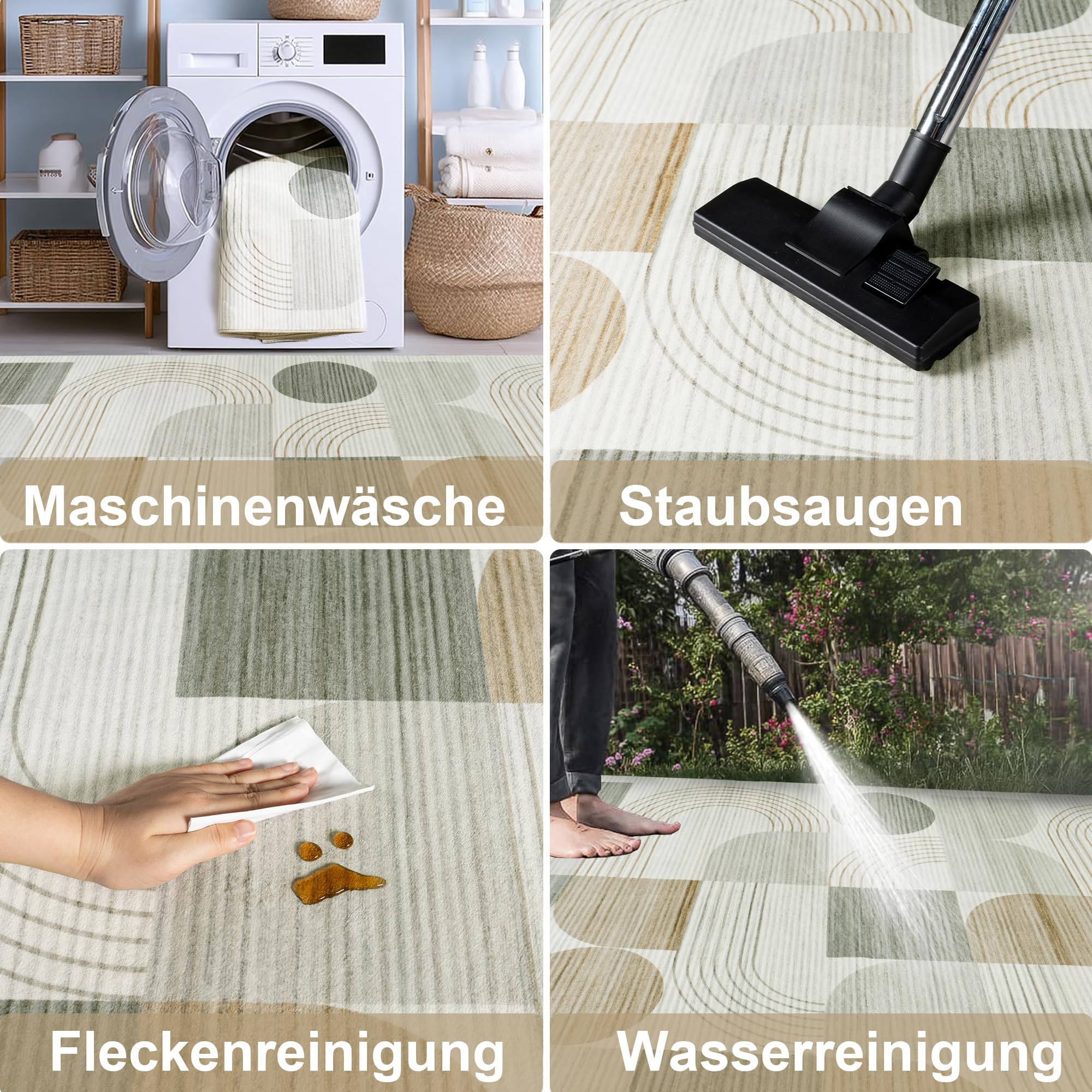 Tapis de salon, abstrait, lavable, 160 x 230 cm, beige
