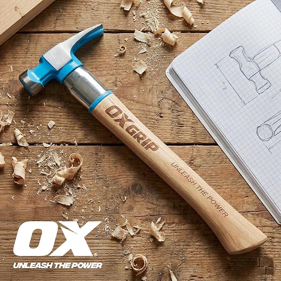 OX Pro Framing Hammer 22 oz Milled Face with Curved Hickory Wood Handle Hammer with Steel Overstrike Protection - Martillos De Carpintero
