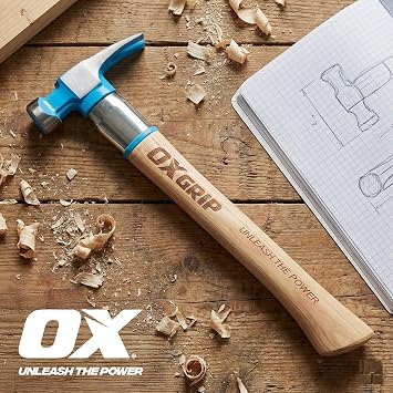 OX Pro Framing Hammer 22 oz Milled Face with Curved Hickory Wood Handle Hammer with Steel Overstrike Protection - Martillos De Carpintero