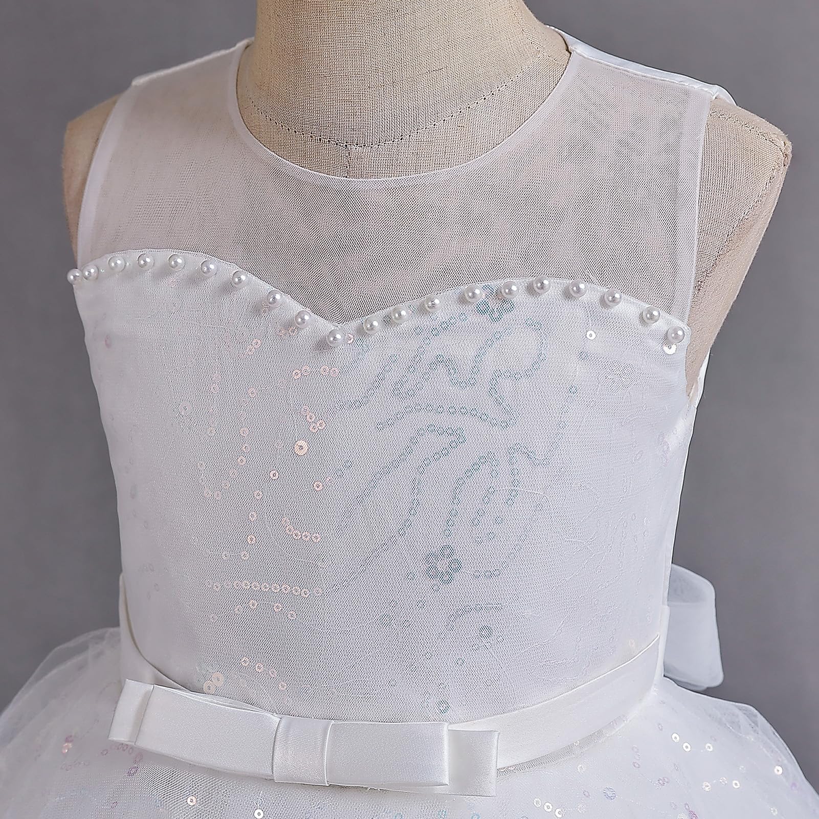 IBAKOM Robe de demoiselle d'honneur pour fille - Robe d'été sans manches avec nœud et paillettes - Robe de princesse en tulle pour enfants de 4 à 13 ans pour mariage
