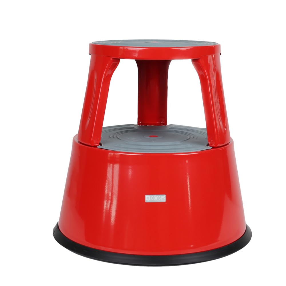 Dönges Tabouret à roulettes, en métal, capacité de charge jusqu'à 150 kg, certifié TÜV & GS pour bureau, commerce et maison, pied d'éléphant, rouge