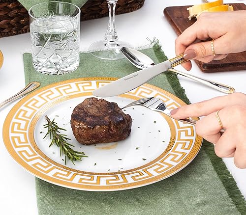 Miniatura 7 de Juego de vajilla para 4 personas  Porcelana fina blanca con ribete dorado para todos los días u ocasiones formales, vajilla de 20 piezas con tazas y