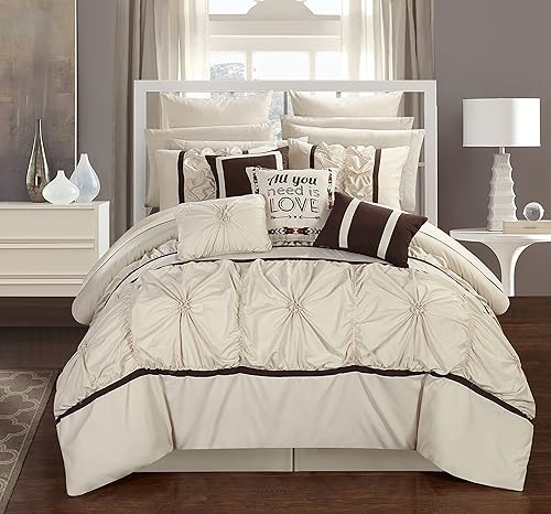 Miniatura 10 de Chic Home  Juego de cama con cobertor de 16 unidades Ashville floral con volados plisados cama en una bolsa color gris Plateado King