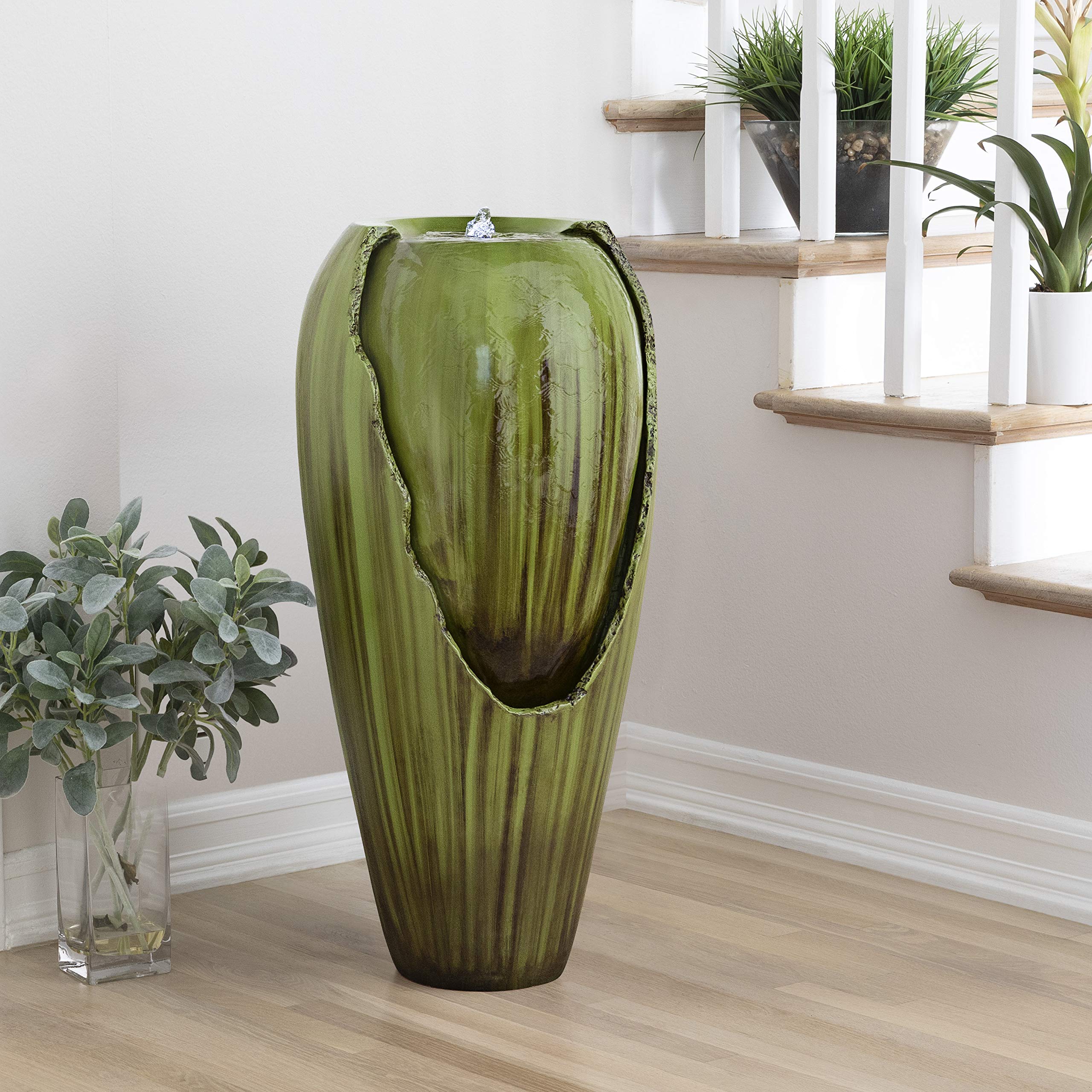 EXPLEASIA Jar Water Fountain for Garden, Water Fountain for Home vastu, Fountain, Fountain for Home décor Waterfall (Green)-image-0