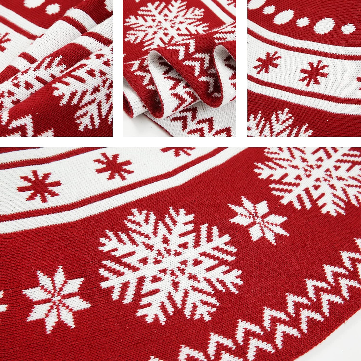 WBHome Christmas Tree Skirt, 52 inch Red Double-Sided Cable Knitted Xmas Tree Skirt with Snowflake Pattern, Thick Rustic Holiday Home Party Decoration, Red, Fit for Up to 9FT Xmas Tree : Home & Kitchen