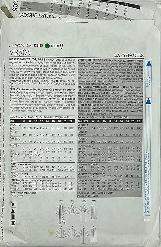 Miniatura 2 de Vogue V8305 Misses' Loose-Fitting Jacket, Top, Dress & Pants Sewing Pattern Sizes 18-20-22