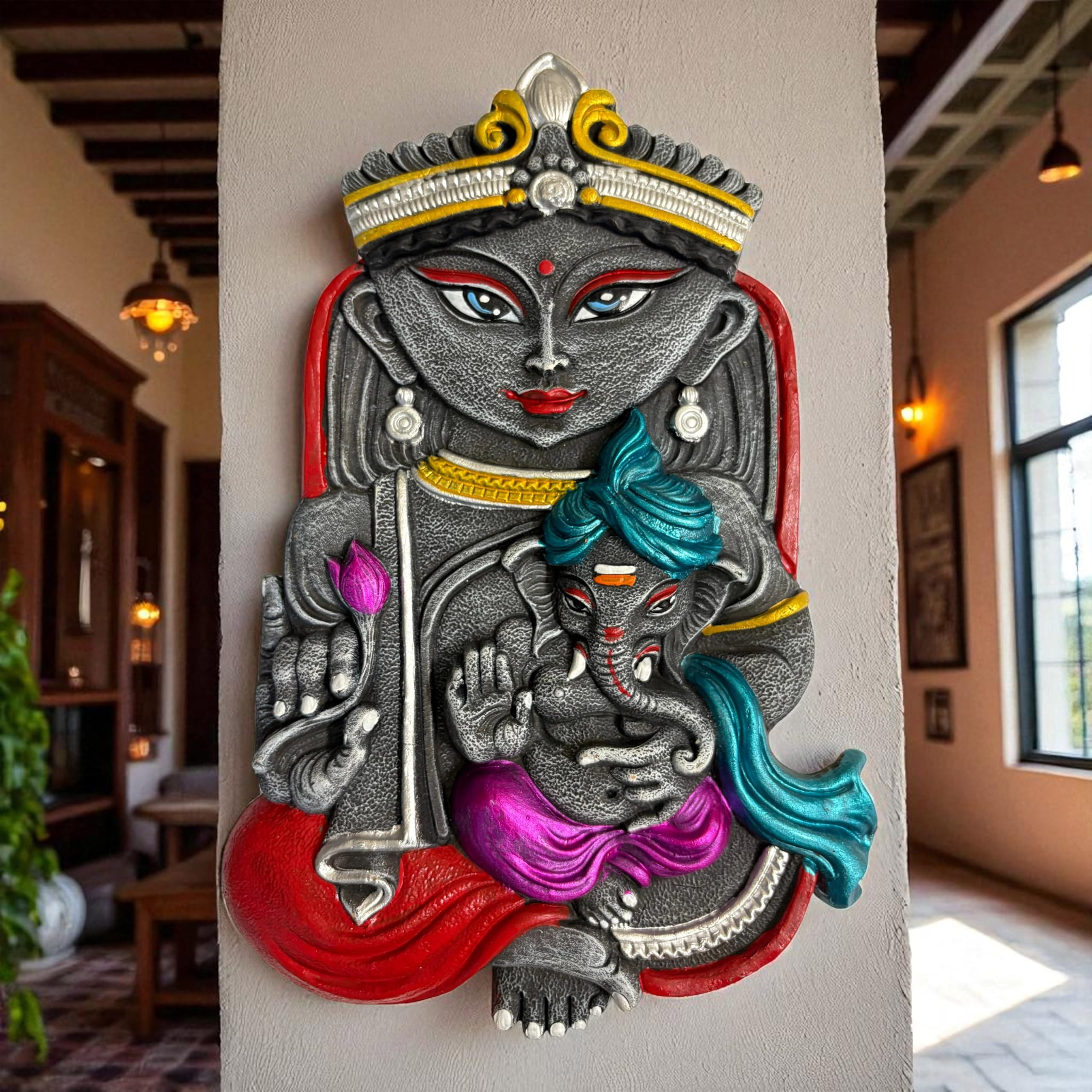 Shiv Parvati Terracotta Wall Hanging - Divine Home Decor -30
