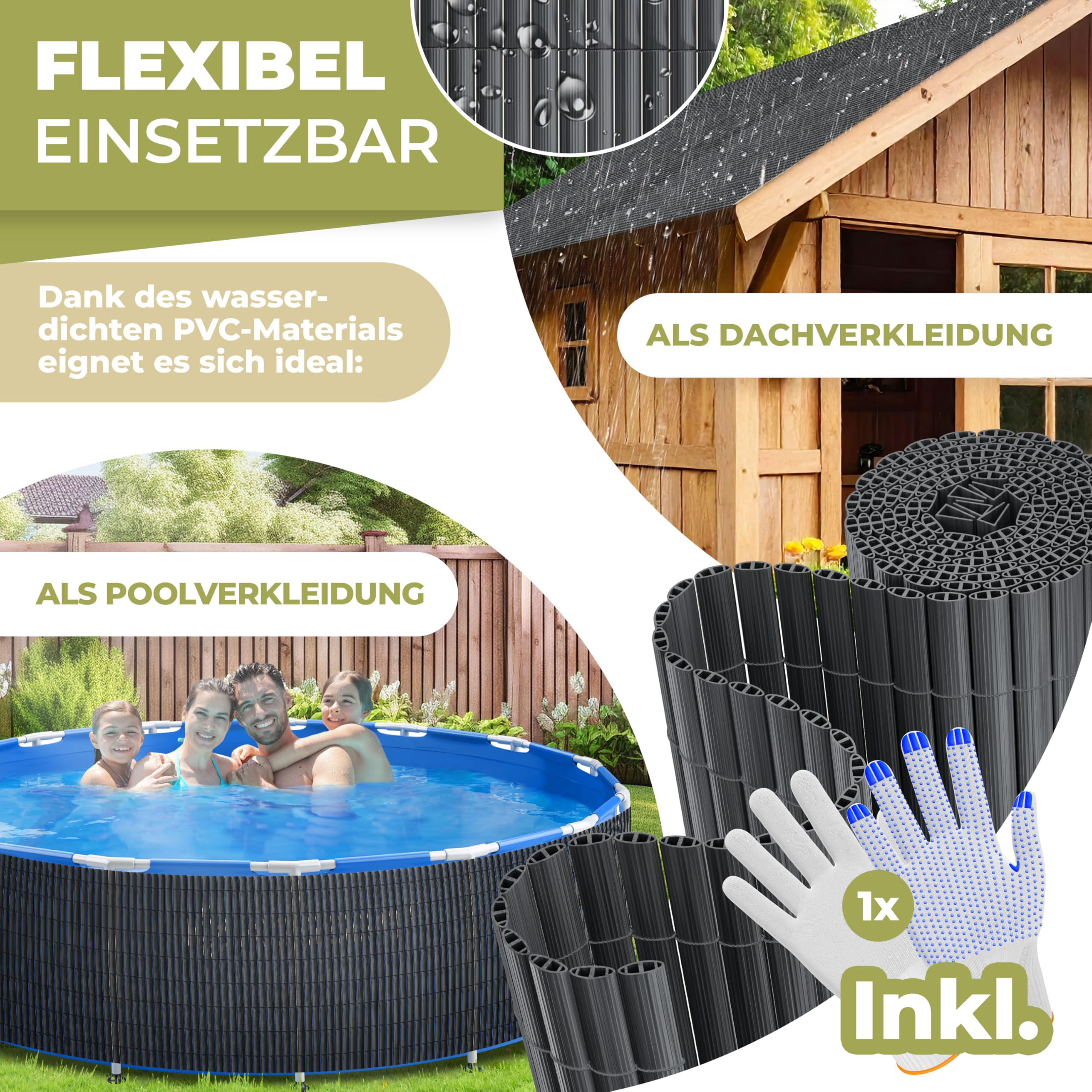 KESSER® Estera de protección visual de PVC, 160 x 300 cm, revestimiento de balcón, protección contra el viento, láminas reforzadas para jardín, balcón y terraza, incluye bridas, cubierta y guantes