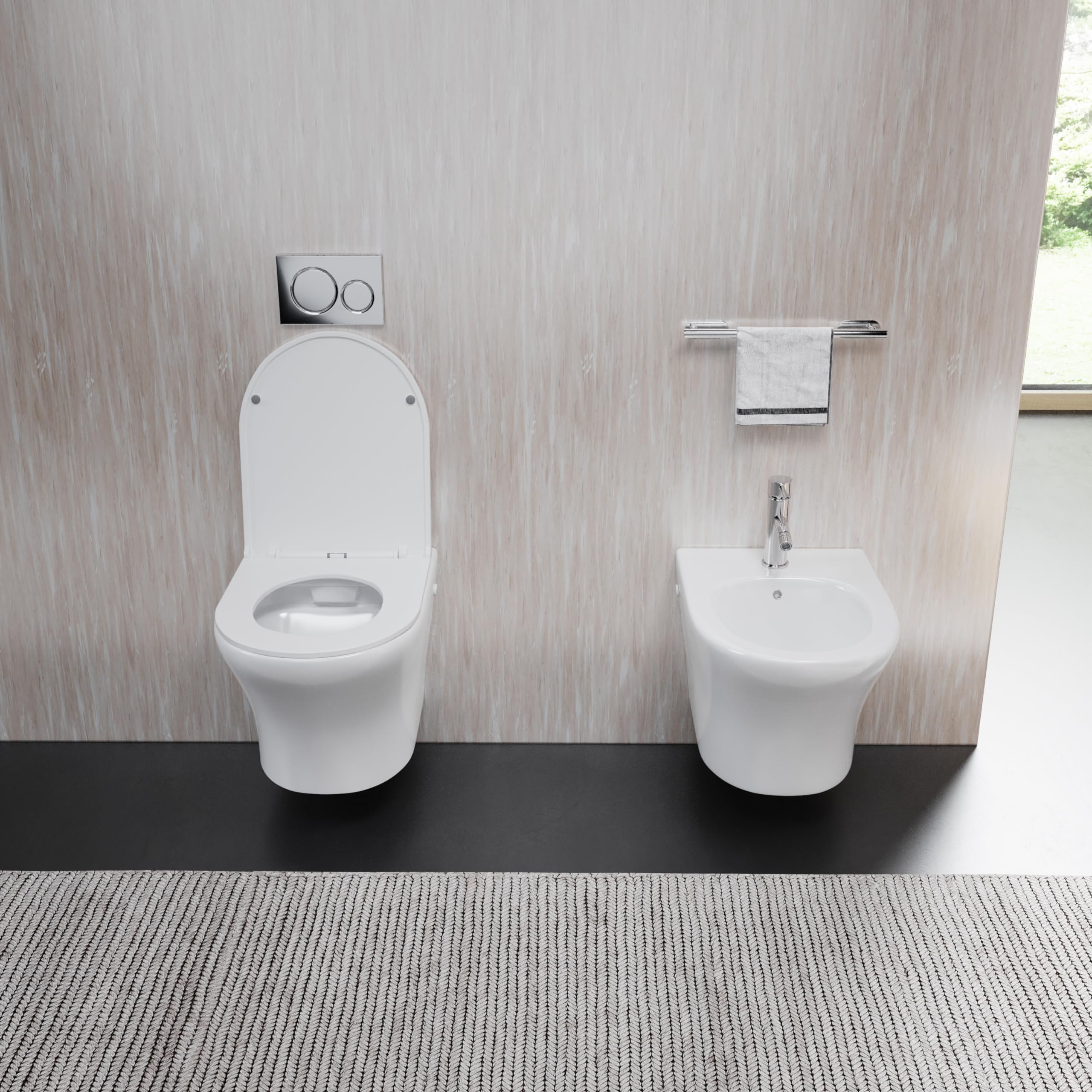 Sanitaria de cerámica suspendida maceta bidé Rimless blanco brillante asiento suave cierre cierre ralentizado Mod. Nassau