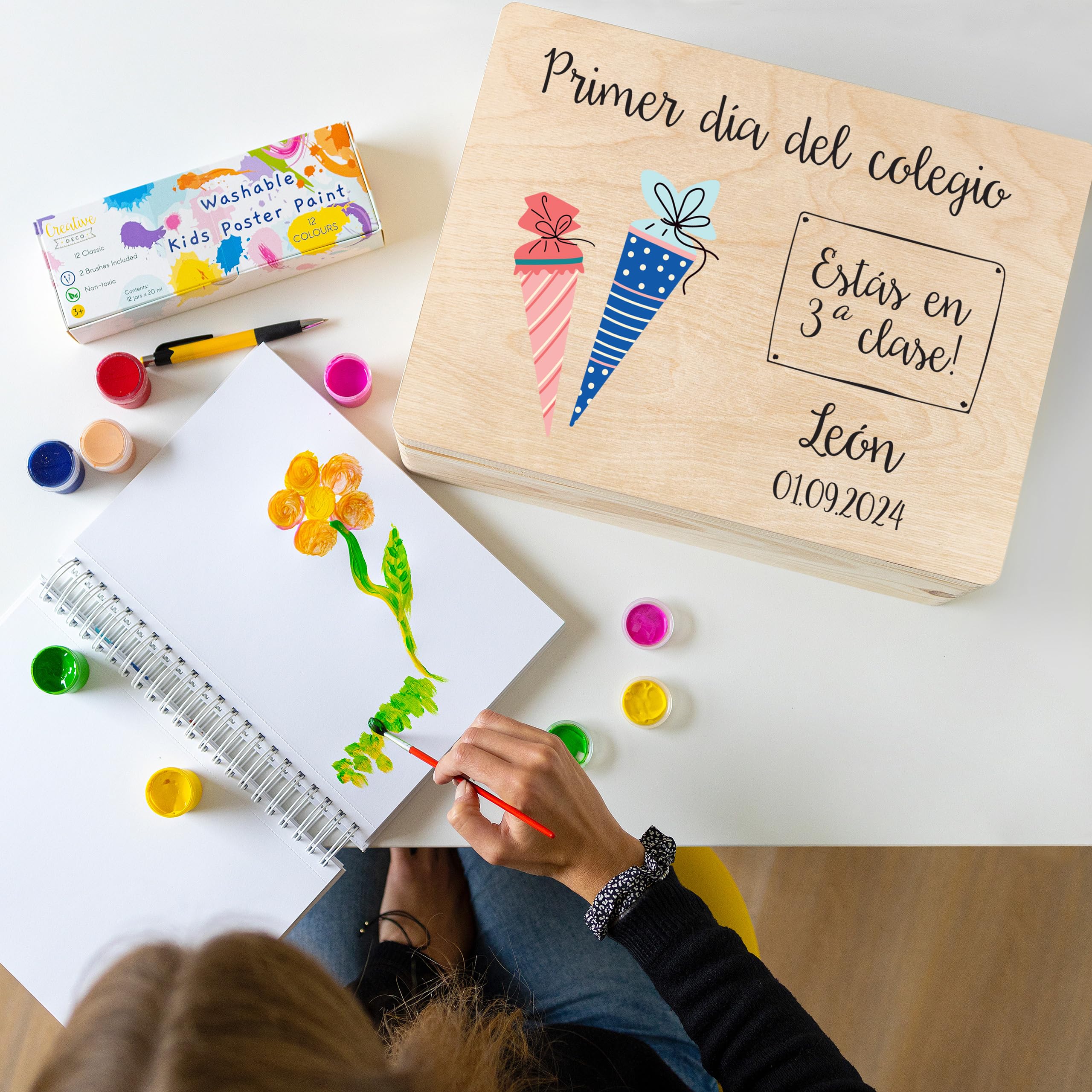 Creative DECO Caja de Regalo Escolar Personalizada con tu Texto Recuerdos