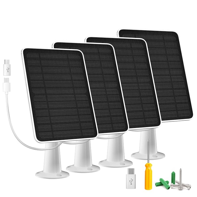 Kit com 4 painéis solares de 5 W para câmeras Arlo Essential 2ª geração WININMETA com cabo USB-C de 3,05 m e suporte ajustável