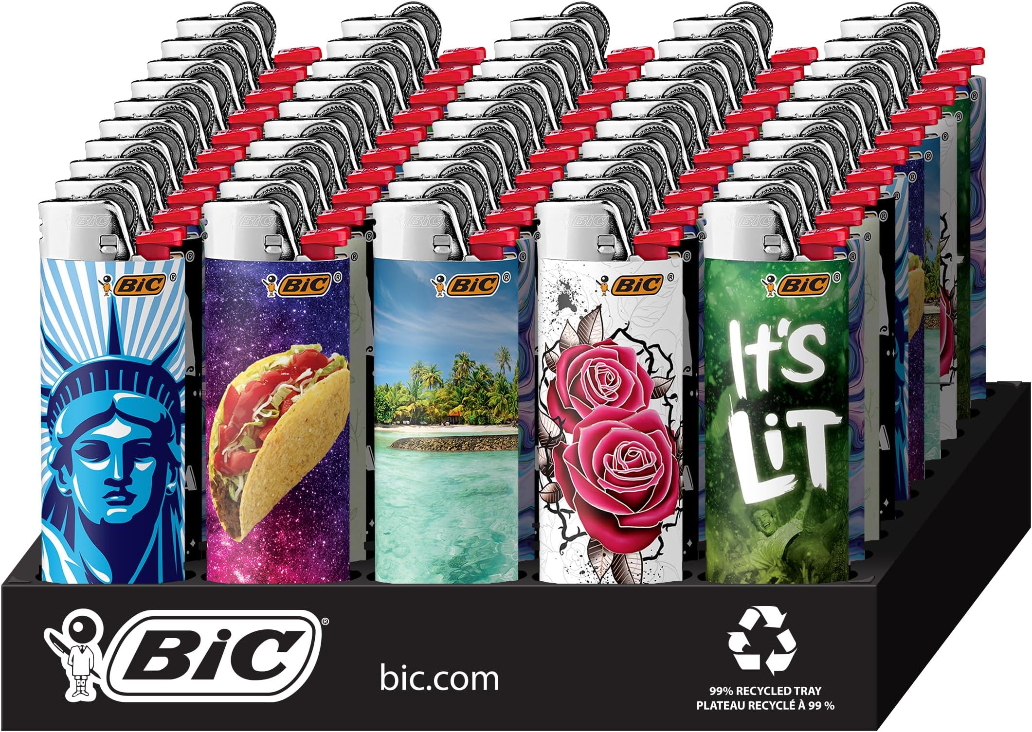 Pocket Lighter, Special Edition Favorites Collection, Assorted Unique Lighter Designs, 50 Count Tray of Lighters