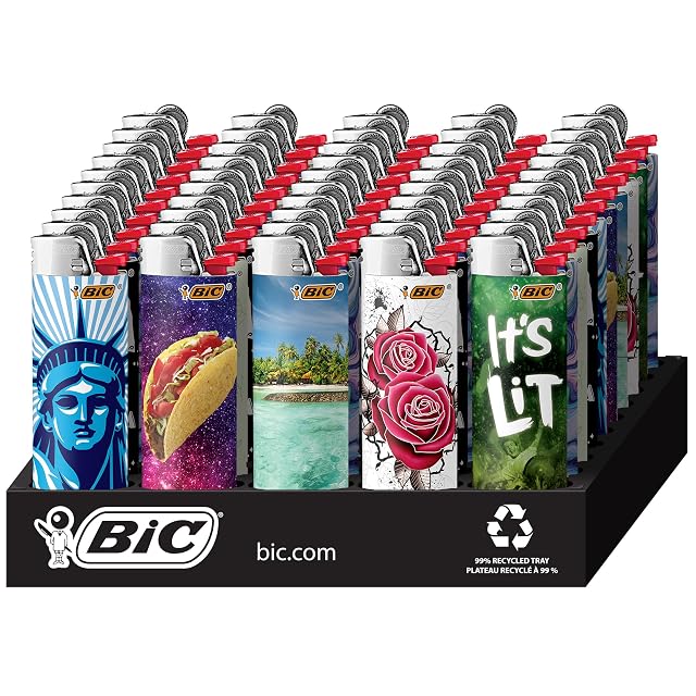 BIC Pocket Lighter Special Edition Favorites Collection Assorted Unique Lighter Designs 50 Count Tray of Lighters
