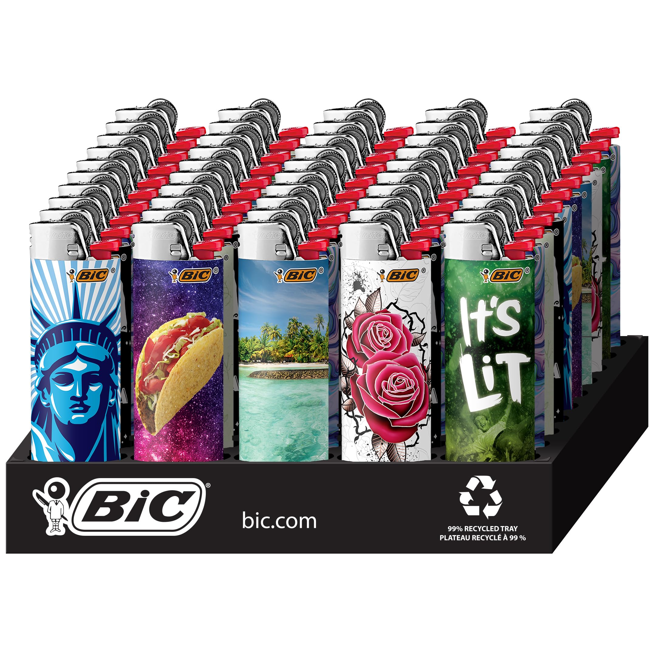 Pocket Lighter, Special Edition Favorites Collection, Assorted Unique Lighter Designs, 50 Count Tray of Lighters