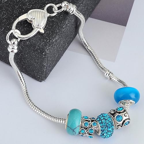Miniatura 7 de rubyca 10pcs blanco bañado en plata corazón langosta Cadena de Serpiente Europea Pulsera de Perlas de Fit Encanto