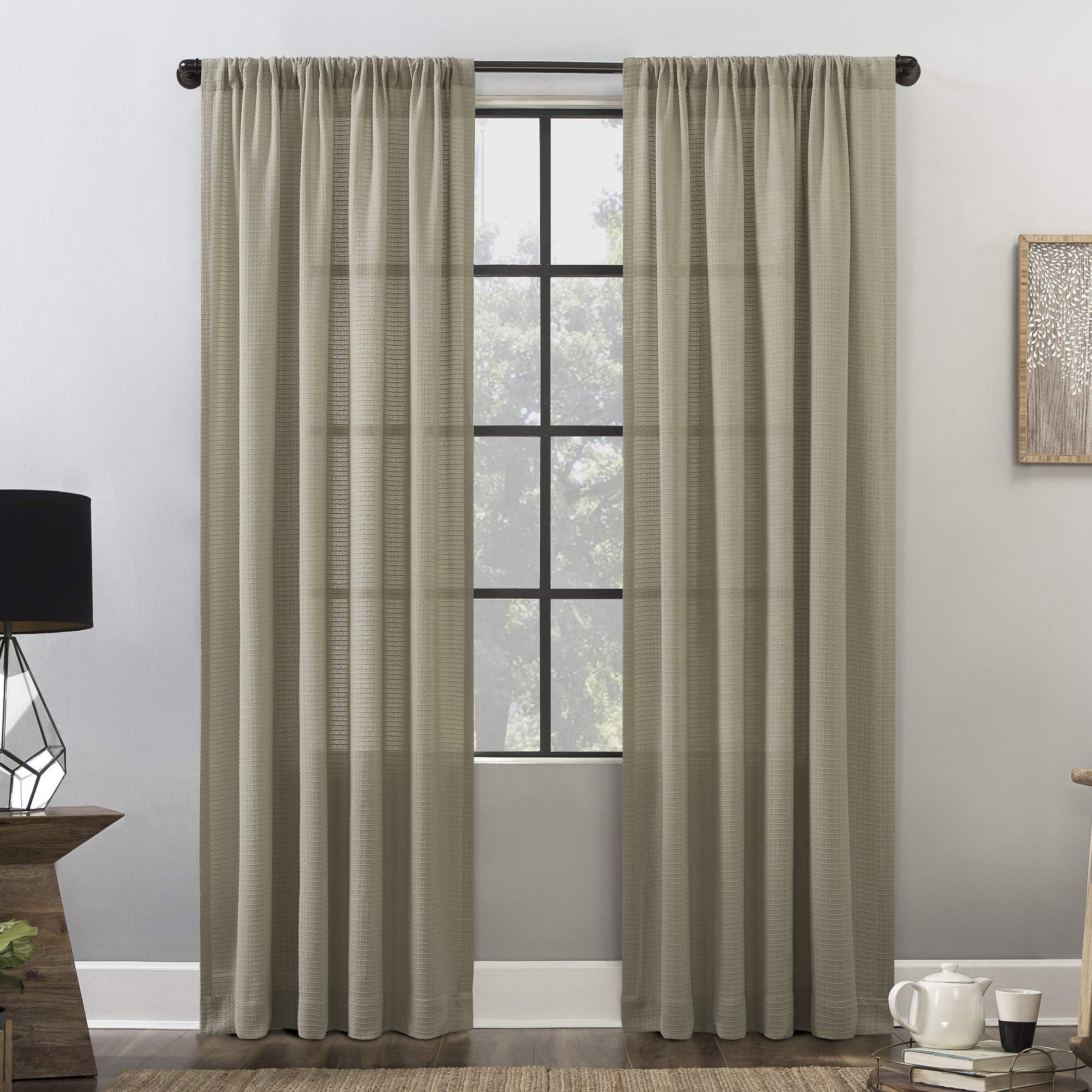 Clean Window Waffle Texture Allergy/Pet Friendly Anti-Dust Curtain Panel, 52" x 84", Linen