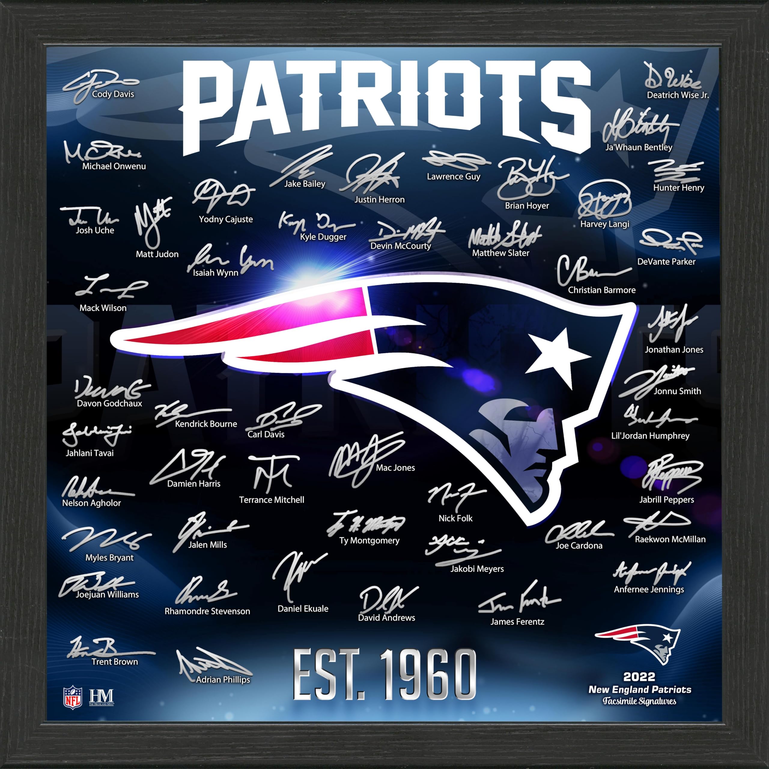Highland Mint New England Patriots NFL Signature Logo Bild 33x33cm
