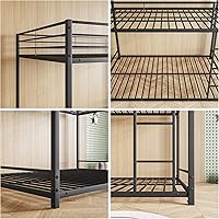 Vista 4 de JURMERRY Litera de metal tamaño matrimonial sobre camas matrimoniales con barandilla de protección resistente y escalera, diseño que ahorra espacio