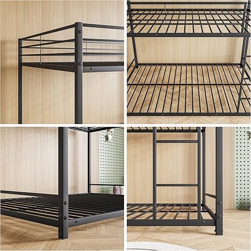 Miniatura 4 de JURMERRY Litera de metal individual sobre camas individuales con barandilla de protección resistente y escalera diseño que ahorra espacio no