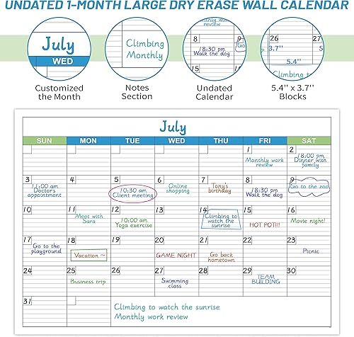 Miniatura 3 de Calendario grande de borrado en seco, calendario mensual de borrado en seco sin fecha para pared, 40 x 28 pulgadas, calendario de pared laminado