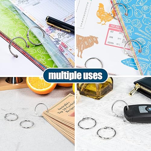 Miniatura 6 de Anillos para carpeta de hojas sueltas de 1 pulgada (paquete de 150 unidades), anillos de metal para anillos de tarjetas de índice, llaveros, anillos