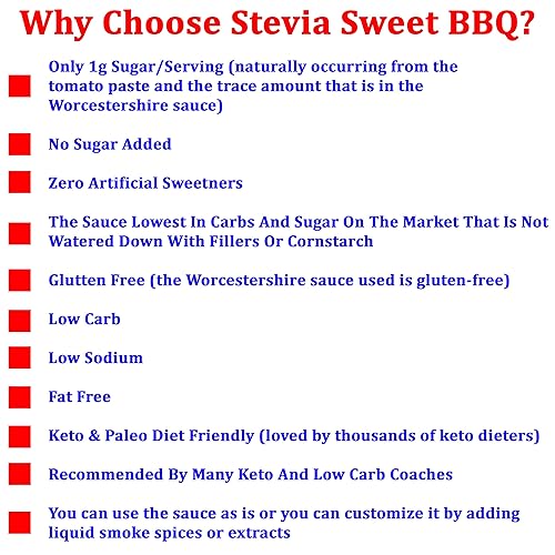 Miniatura 6 de Stevia Sweet BBQ Salsa  Bajo en azúcar (0.04oz), bajo en carbohidratos, bajo en sodio, sin gluten y grasa  Salsa de barbacoa apta para dieta paleo y