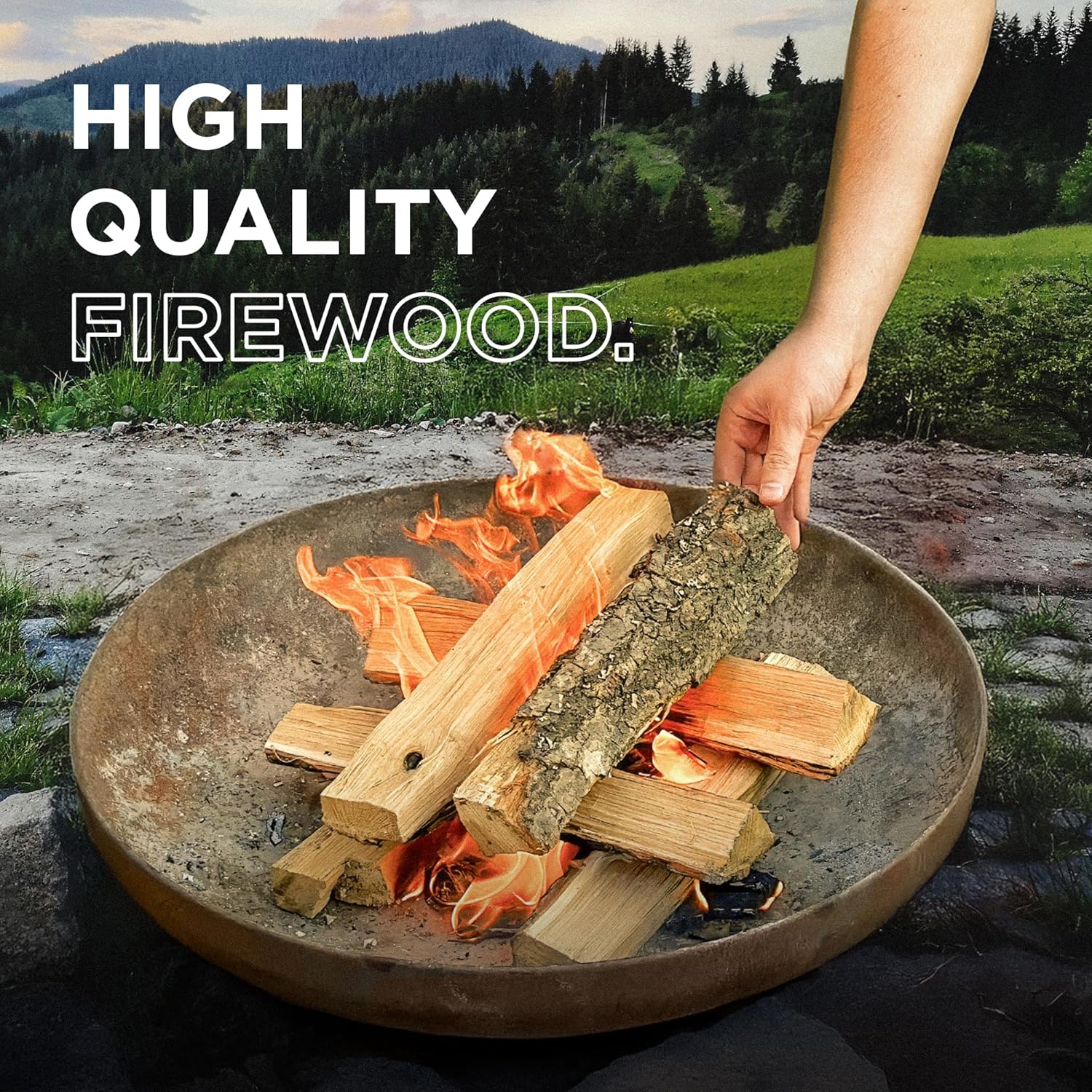 15" Apple & Cherry Firewood Logs with Fire Starters Set - Kiln-Dried Firewood for Fire Pit, Seasoned Wood for Fireplace, Campfire & Pizza Oven - Split Wood for Solo Stove - 1200 cu. in., 15-20lb