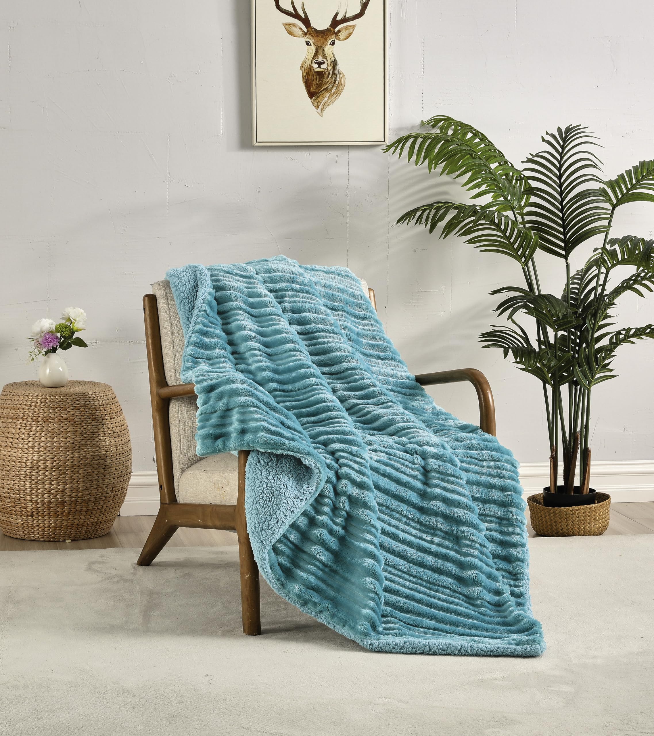 Miracle Home. Manta Polar Reversible de Microfibra Circón Franela Aterciopelada y Sherpa 280GSM-180GSM, Suave, cálida y Ligera, Lavable a máquina, 130 X 160. Verde