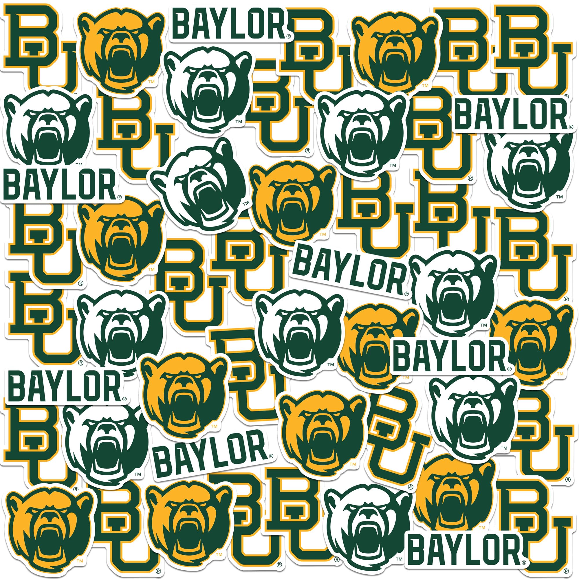 Baylor University Secondary Logo Mascot 50ct Vinyl Large Deluxe Stickers Variety Pack - Laptop, Water Bottle, Scrapbooking, Tablet, Skateboard, Indoor