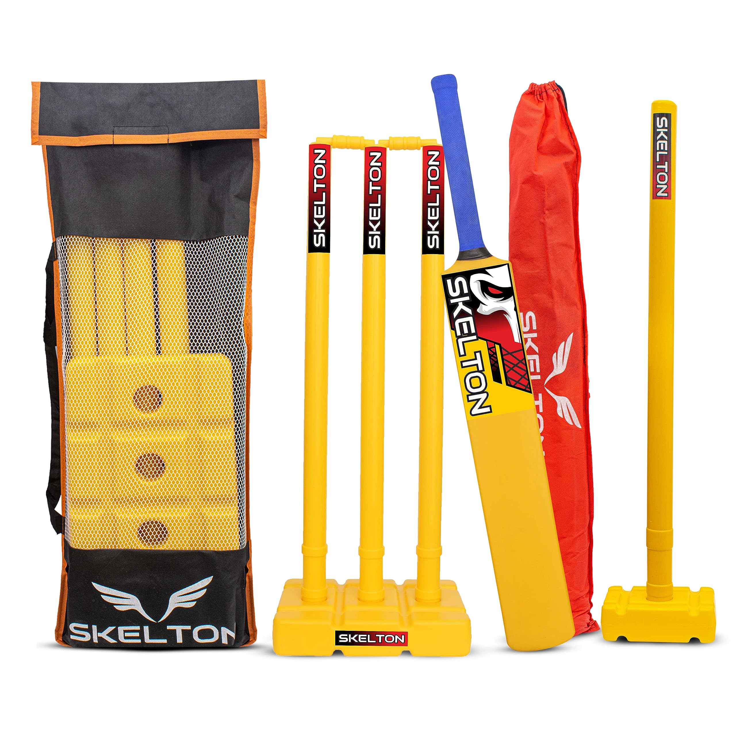 Skelton Cricket Kit Yellow Plastic Bat | Plastic Three Wickets and Bat Cover for Cricket Standard | Plastic Wickets Three Set | Bat Size-5 | (Plastic_Bat_Cricket_FourWicket_Combo_6) (B0CCVD8J7Z) Amazon Price History, Amazon Price Tracker